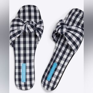 NWT Sz M 7-8 Draper James Abbie Slippers Nassau Navy White Gingham Knot Slide